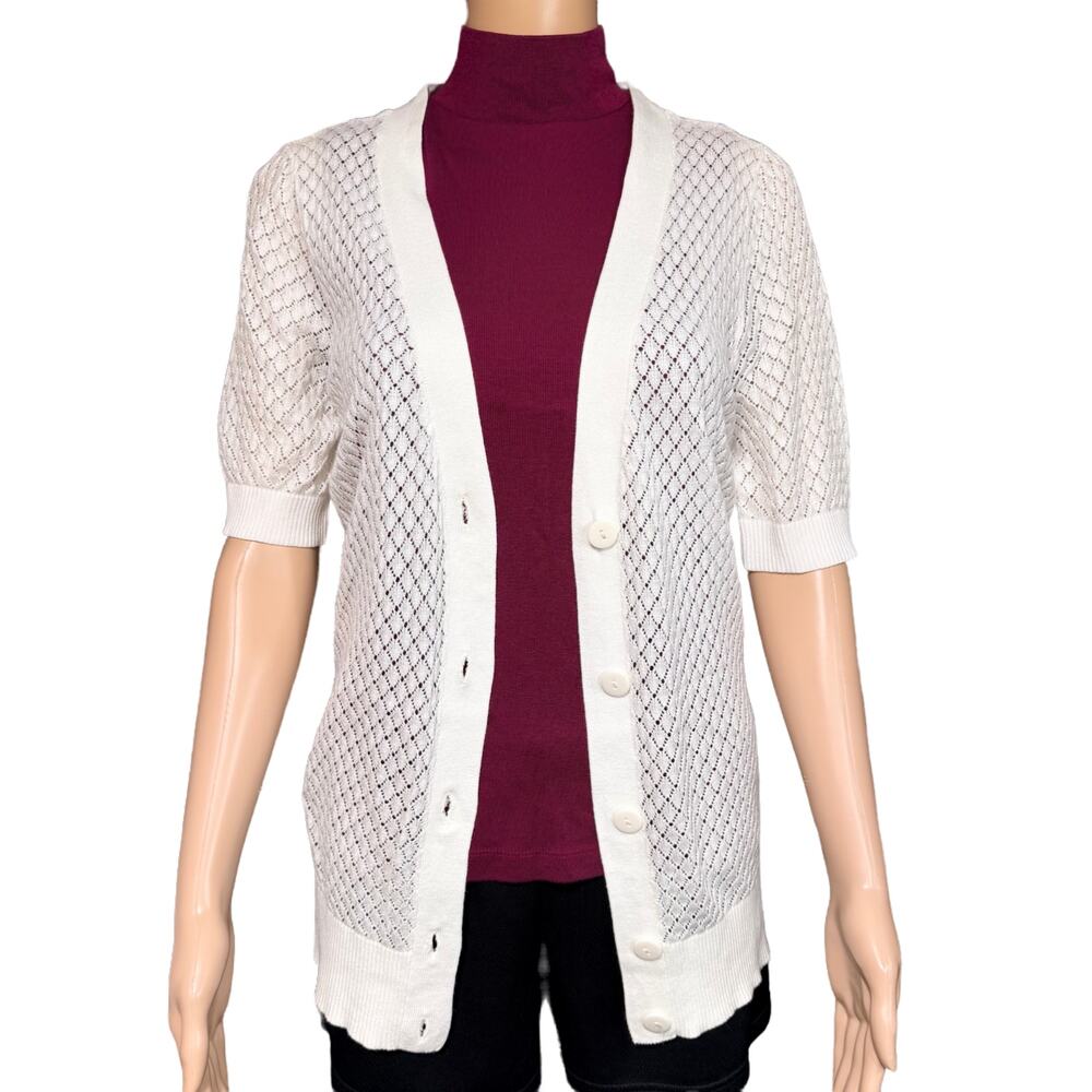 Vintage East 5th Womens Cardigan Sweater Open Knit Button Close Tunic Length